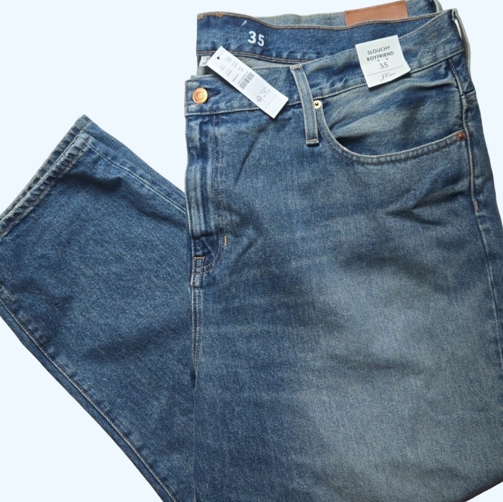 J. Crew Slouchy Boyfriend Blue Jeans with Fashionable Designed Rips-Size 35 - Picture 8 of 8